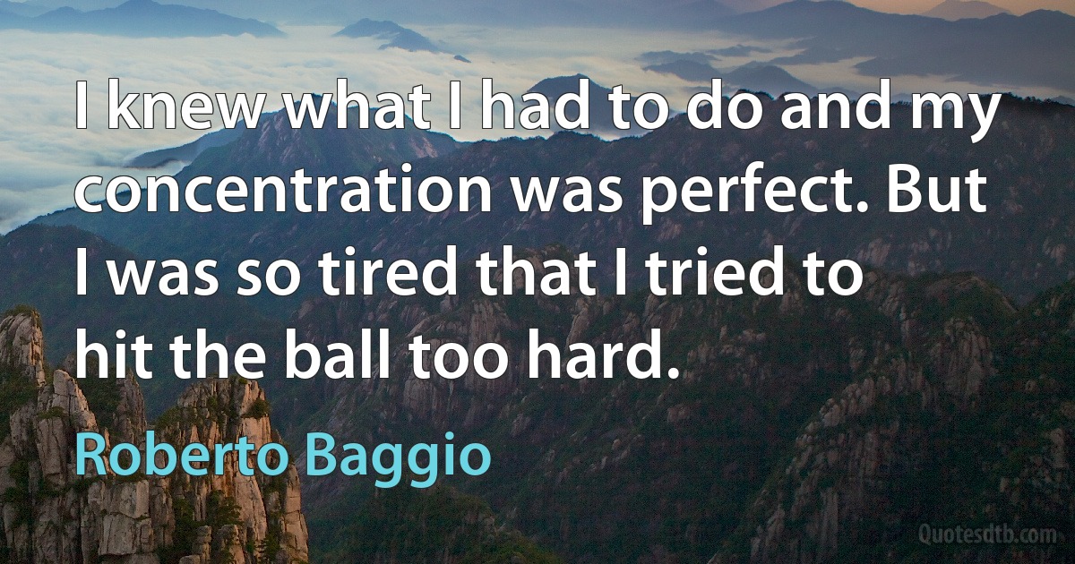 I knew what I had to do and my concentration was perfect. But I was so tired that I tried to hit the ball too hard. (Roberto Baggio)