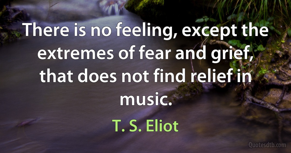 There is no feeling, except the extremes of fear and grief, that does not find relief in music. (T. S. Eliot)