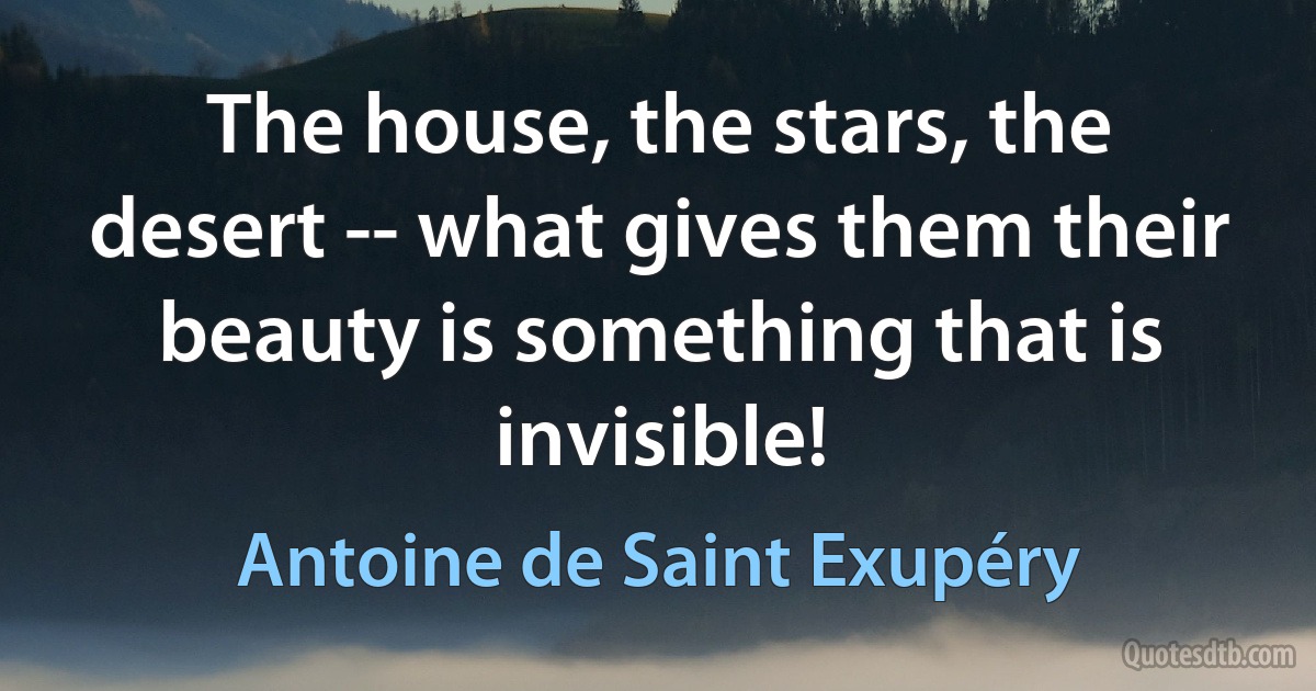 The house, the stars, the desert -- what gives them their beauty is something that is invisible! (Antoine de Saint Exupéry)