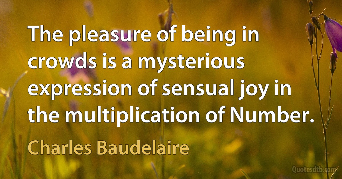 The pleasure of being in crowds is a mysterious expression of sensual joy in the multiplication of Number. (Charles Baudelaire)