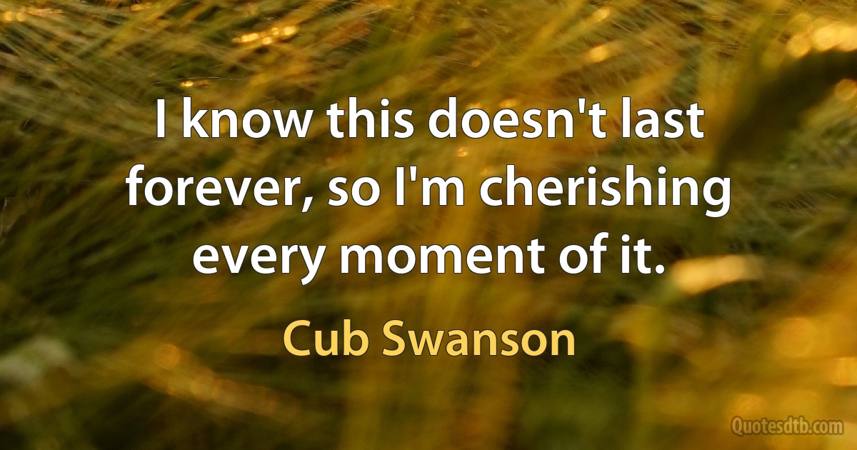 I know this doesn't last forever, so I'm cherishing every moment of it. (Cub Swanson)