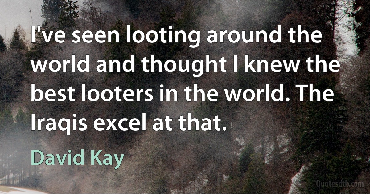 I've seen looting around the world and thought I knew the best looters in the world. The Iraqis excel at that. (David Kay)