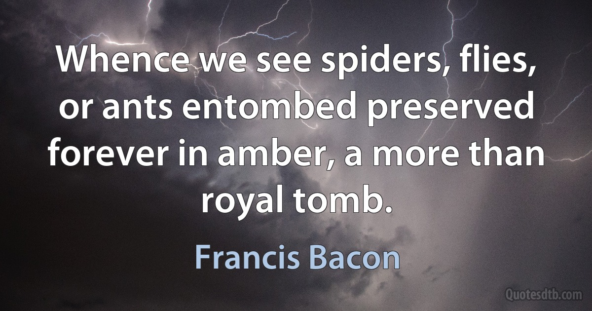 Whence we see spiders, flies, or ants entombed preserved forever in amber, a more than royal tomb. (Francis Bacon)