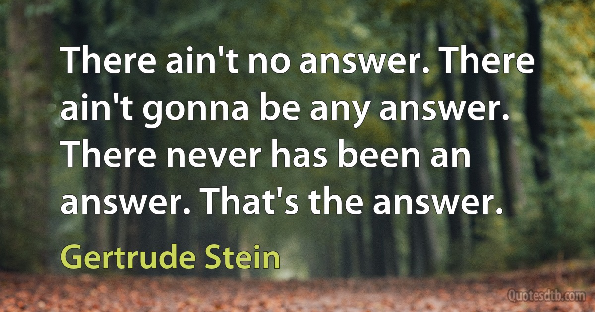 There ain't no answer. There ain't gonna be any answer. There never has been an answer. That's the answer. (Gertrude Stein)