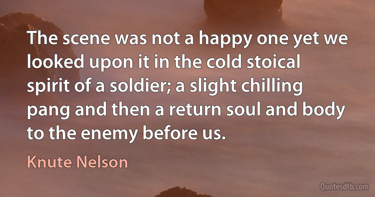 The scene was not a happy one yet we looked upon it in the cold stoical spirit of a soldier; a slight chilling pang and then a return soul and body to the enemy before us. (Knute Nelson)