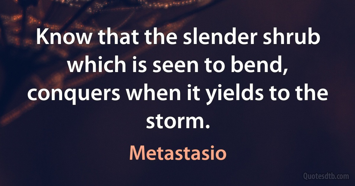 Know that the slender shrub which is seen to bend, conquers when it yields to the storm. (Metastasio)