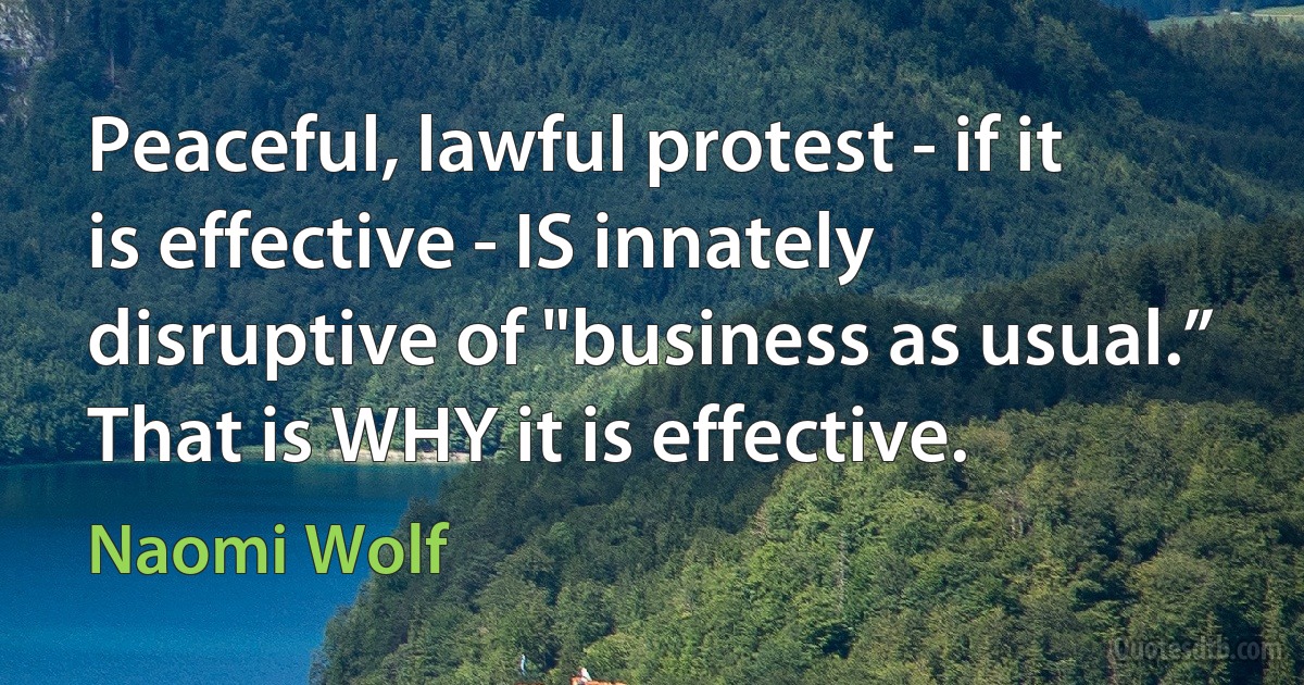 Peaceful, lawful protest - if it is effective - IS innately disruptive of "business as usual.” That is WHY it is effective. (Naomi Wolf)