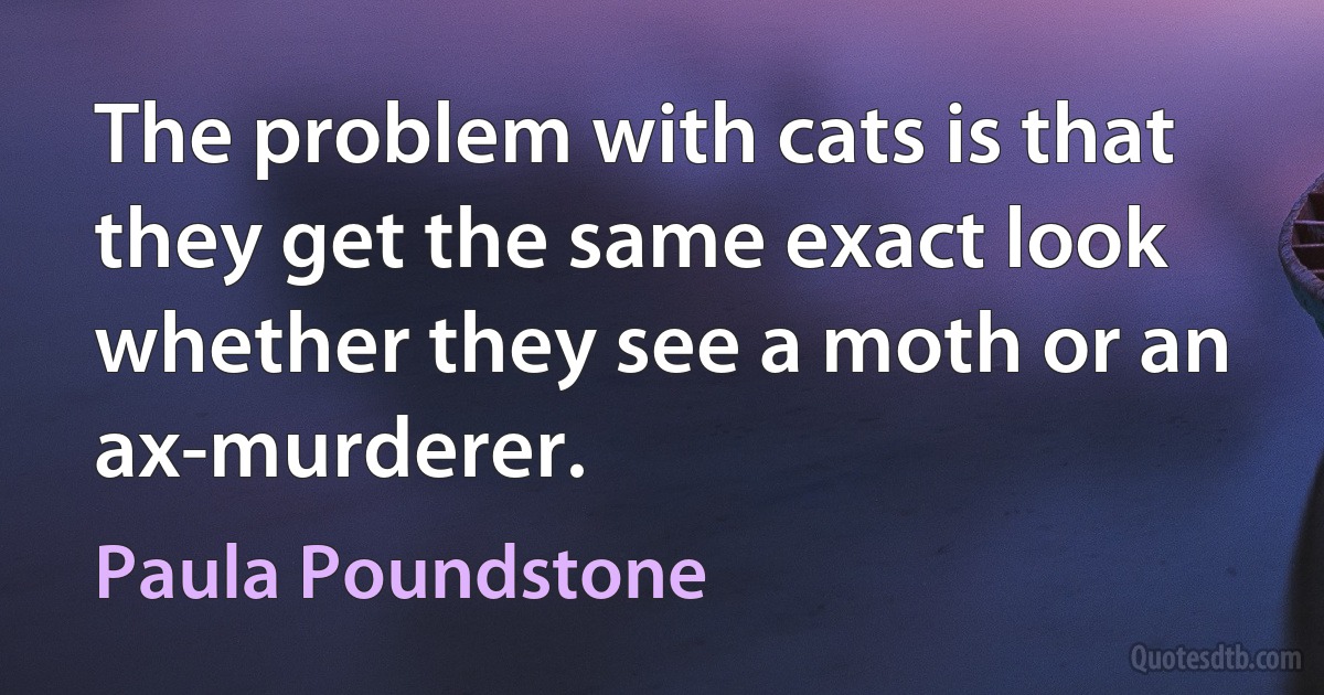 The problem with cats is that they get the same exact look whether they see a moth or an ax-murderer. (Paula Poundstone)