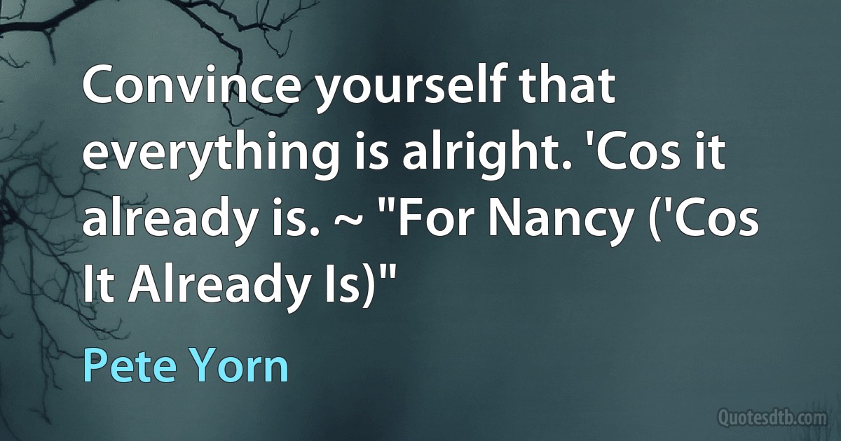 Convince yourself that everything is alright. 'Cos it already is. ~ "For Nancy ('Cos It Already Is)" (Pete Yorn)