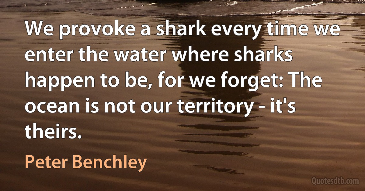 We provoke a shark every time we enter the water where sharks happen to be, for we forget: The ocean is not our territory - it's theirs. (Peter Benchley)