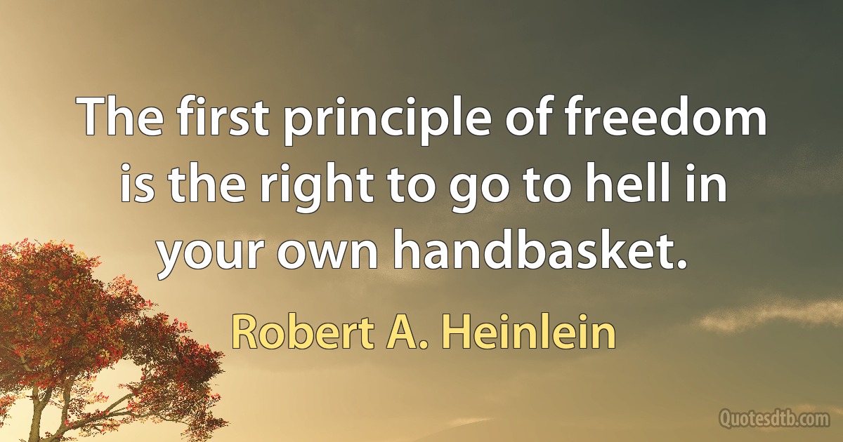 The first principle of freedom is the right to go to hell in your own handbasket. (Robert A. Heinlein)