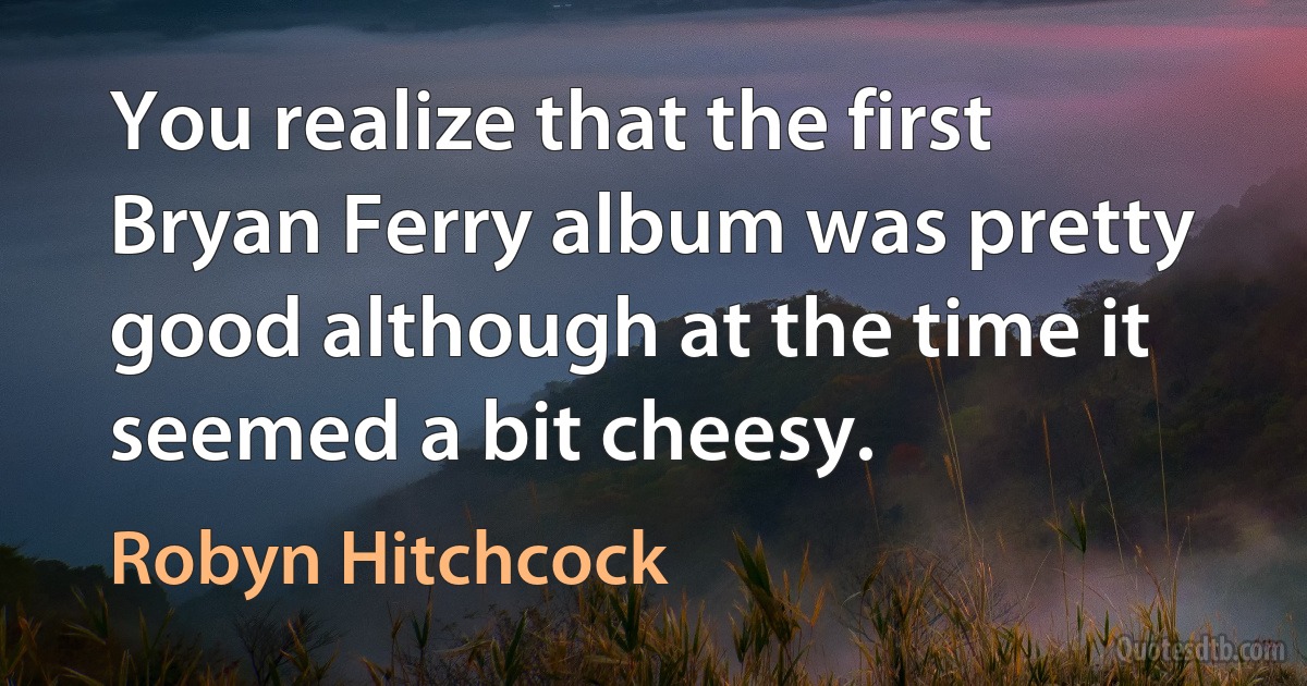 You realize that the first Bryan Ferry album was pretty good although at the time it seemed a bit cheesy. (Robyn Hitchcock)