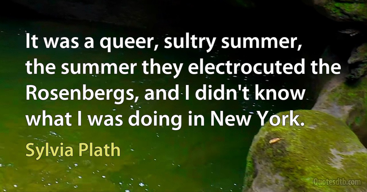 It was a queer, sultry summer, the summer they electrocuted the Rosenbergs, and I didn't know what I was doing in New York. (Sylvia Plath)