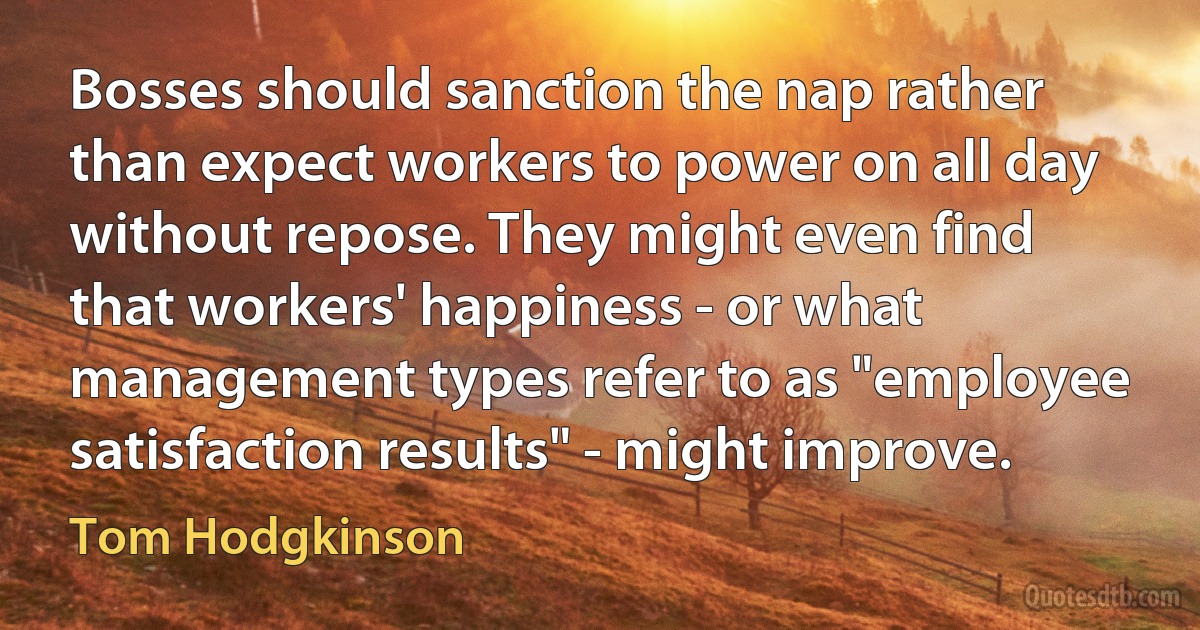 Bosses should sanction the nap rather than expect workers to power on all day without repose. They might even find that workers' happiness - or what management types refer to as "employee satisfaction results" - might improve. (Tom Hodgkinson)