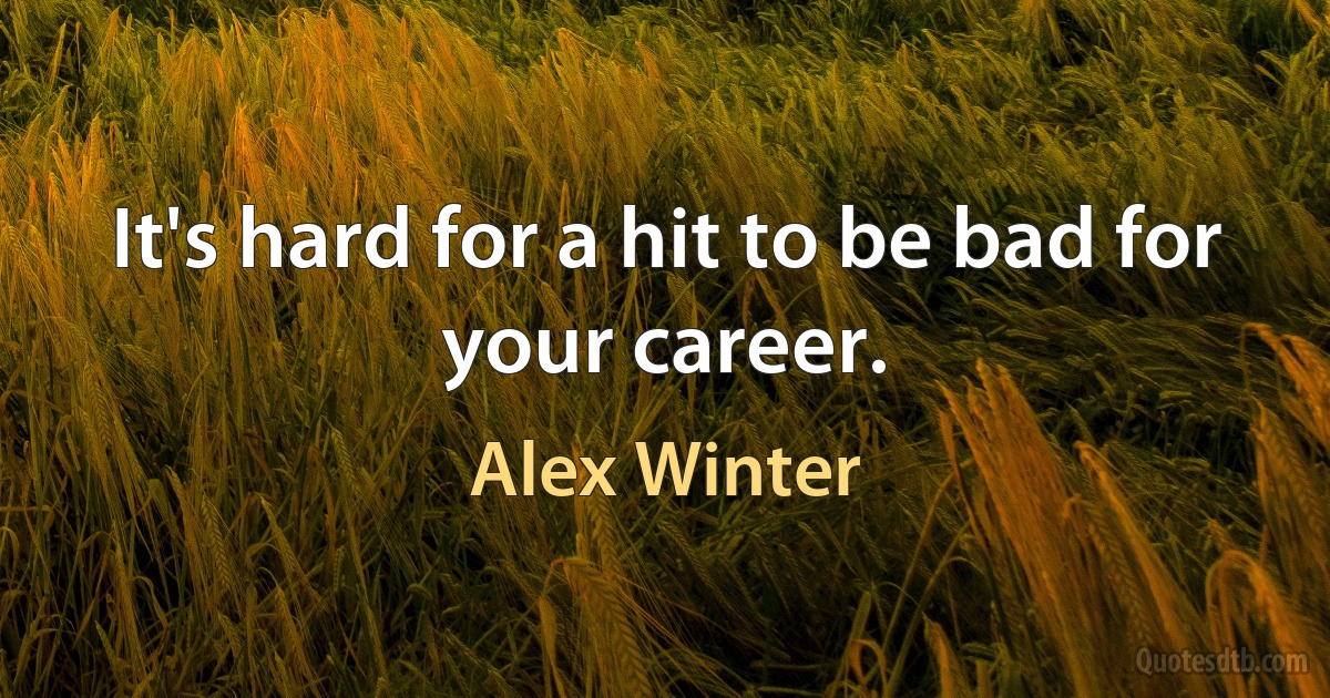 It's hard for a hit to be bad for your career. (Alex Winter)