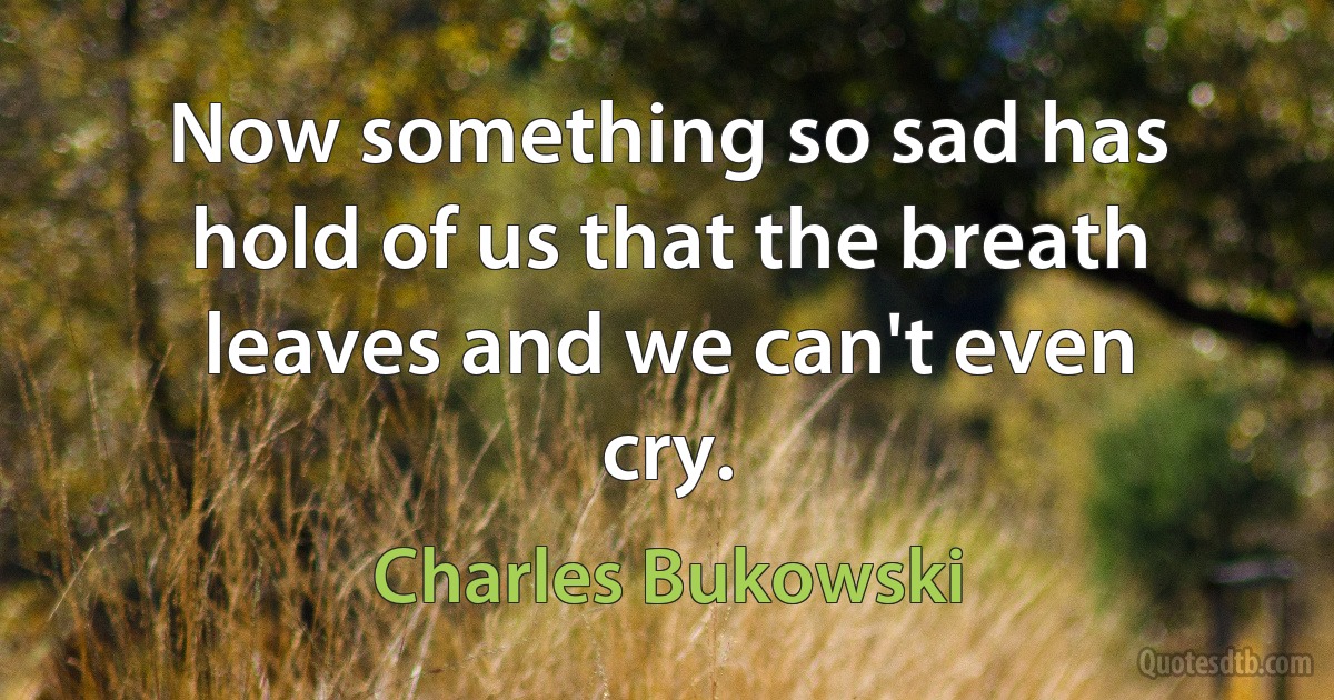 Now something so sad has hold of us that the breath leaves and we can't even cry. (Charles Bukowski)