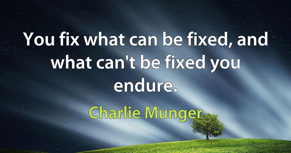 You fix what can be fixed, and what can't be fixed you endure. (Charlie Munger)