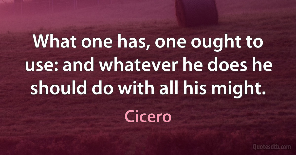 What one has, one ought to use: and whatever he does he should do with all his might. (Cicero)