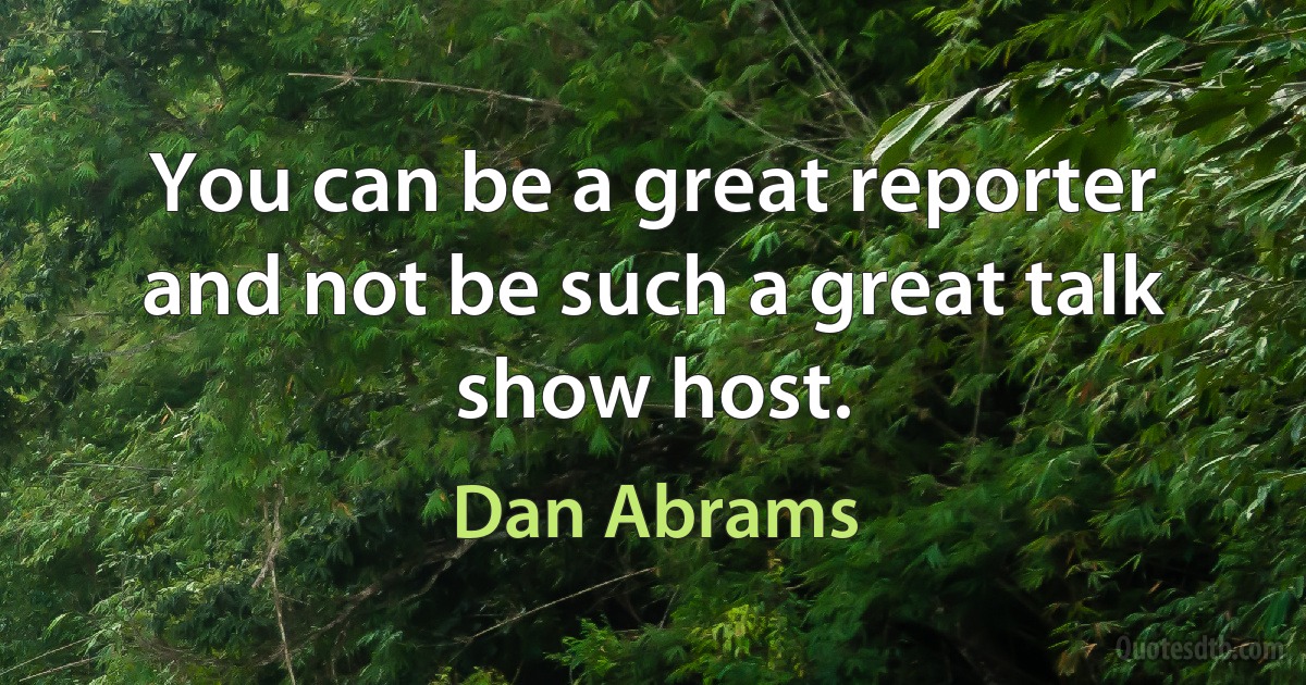 You can be a great reporter and not be such a great talk show host. (Dan Abrams)