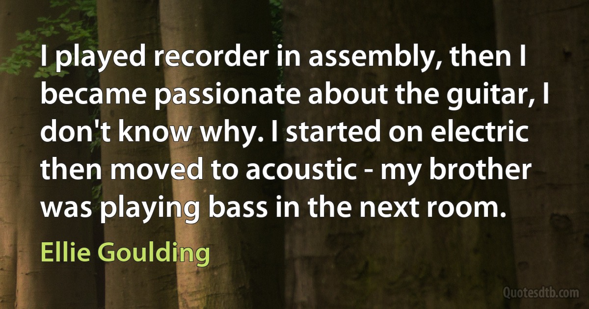 I played recorder in assembly, then I became passionate about the guitar, I don't know why. I started on electric then moved to acoustic - my brother was playing bass in the next room. (Ellie Goulding)