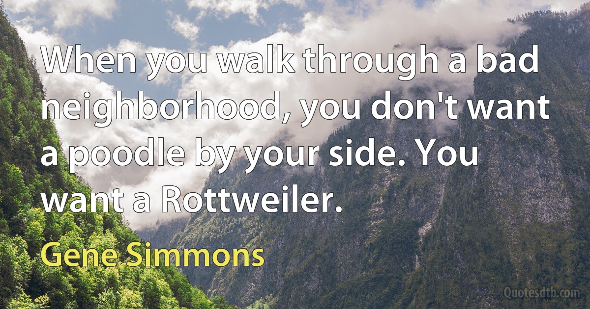 When you walk through a bad neighborhood, you don't want a poodle by your side. You want a Rottweiler. (Gene Simmons)