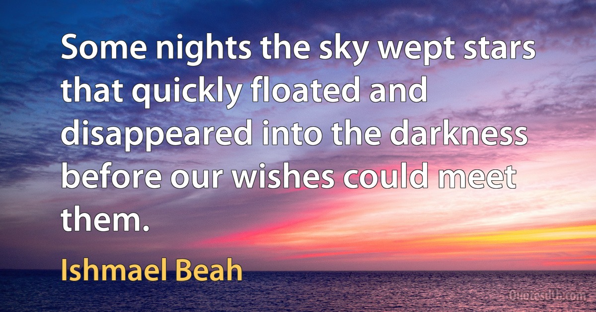 Some nights the sky wept stars that quickly floated and disappeared into the darkness before our wishes could meet them. (Ishmael Beah)