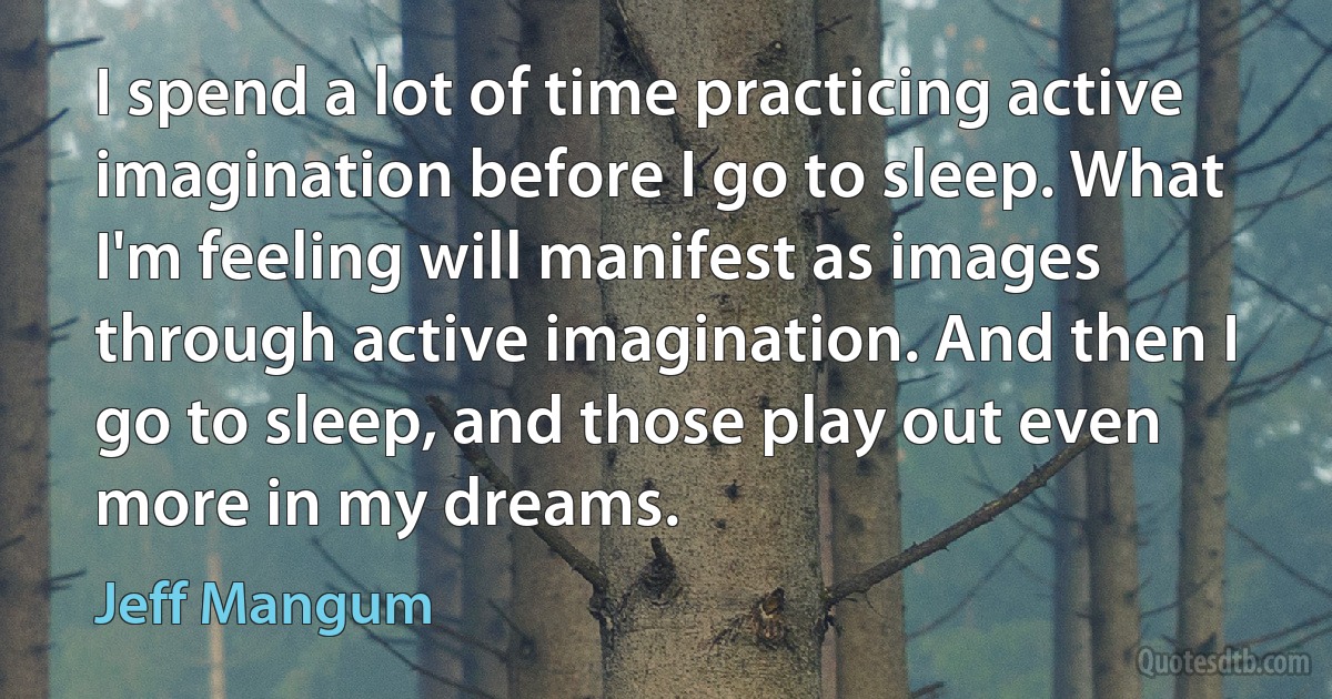 I spend a lot of time practicing active imagination before I go to sleep. What I'm feeling will manifest as images through active imagination. And then I go to sleep, and those play out even more in my dreams. (Jeff Mangum)