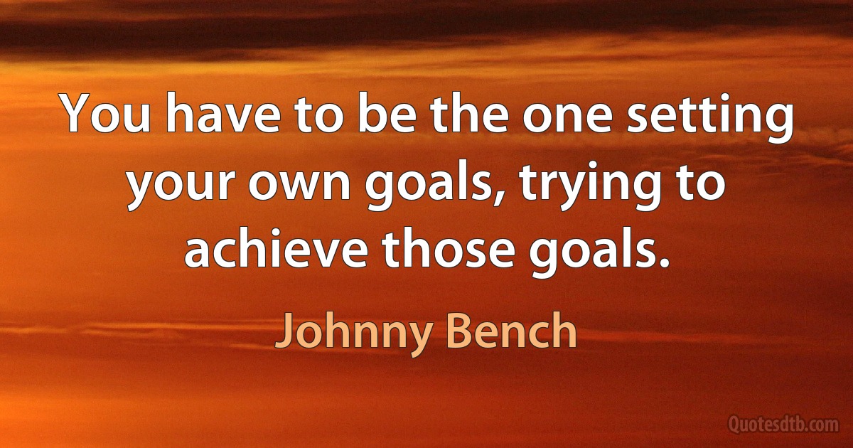 You have to be the one setting your own goals, trying to achieve those goals. (Johnny Bench)