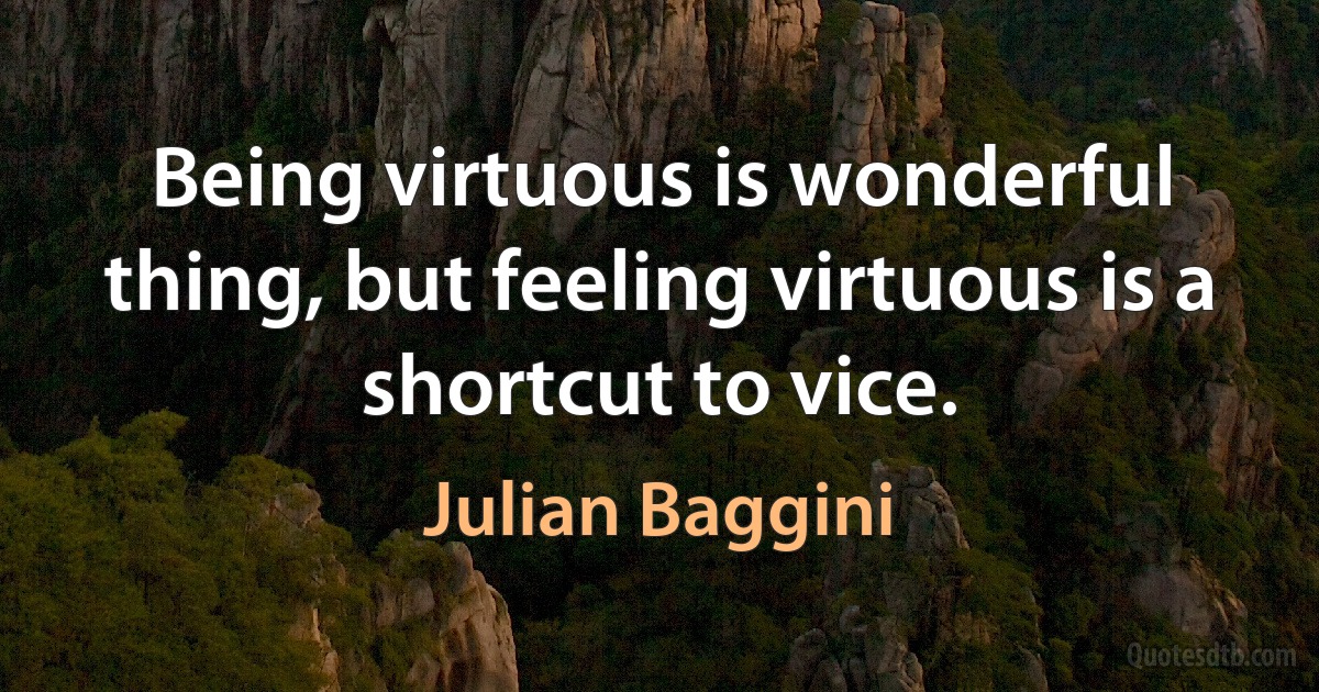 Being virtuous is wonderful thing, but feeling virtuous is a shortcut to vice. (Julian Baggini)