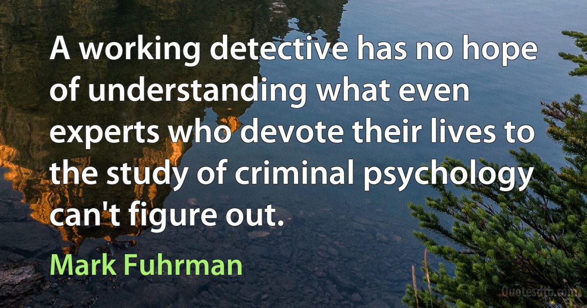 A working detective has no hope of understanding what even experts who devote their lives to the study of criminal psychology can't figure out. (Mark Fuhrman)