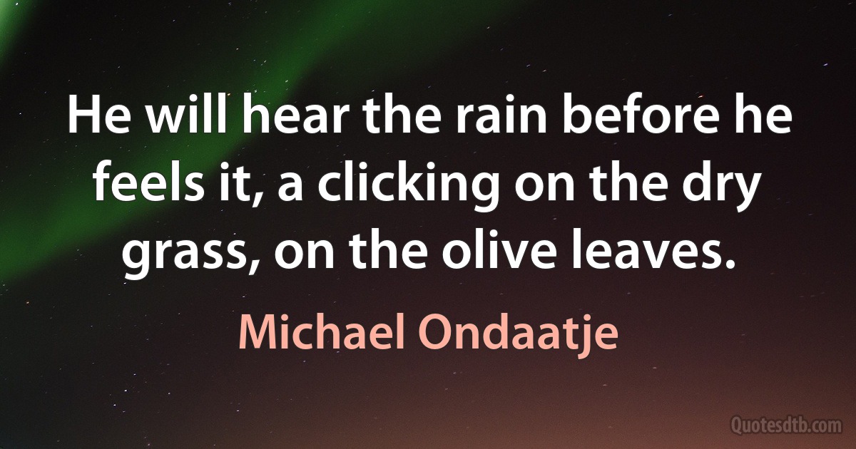 He will hear the rain before he feels it, a clicking on the dry grass, on the olive leaves. (Michael Ondaatje)