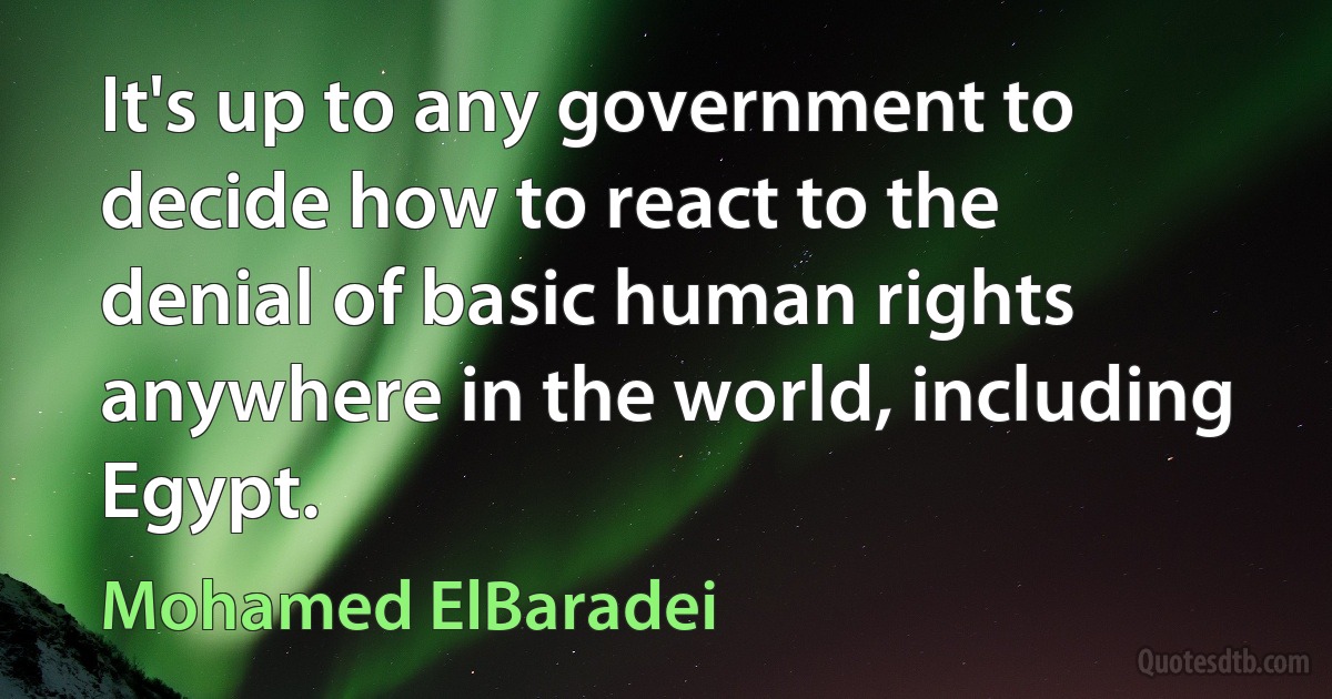 It's up to any government to decide how to react to the denial of basic human rights anywhere in the world, including Egypt. (Mohamed ElBaradei)