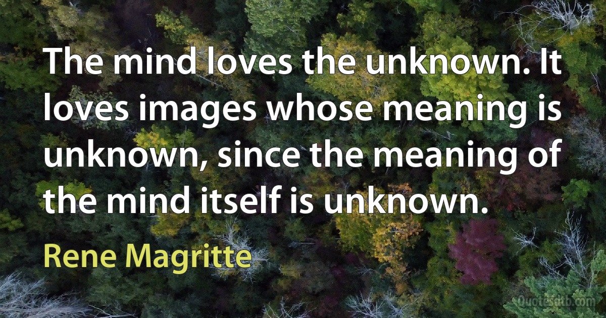 The mind loves the unknown. It loves images whose meaning is unknown, since the meaning of the mind itself is unknown. (Rene Magritte)