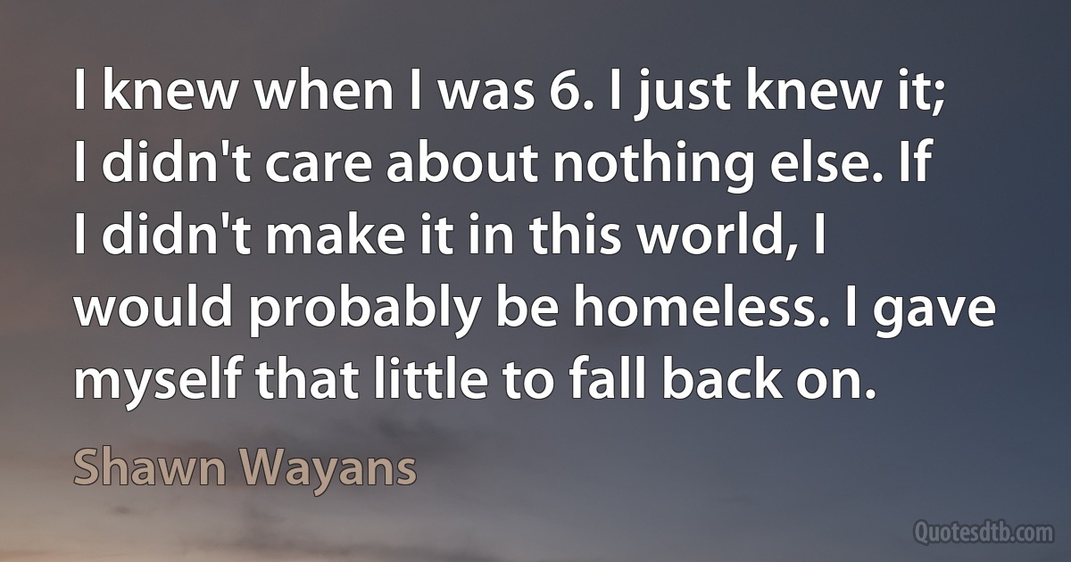 I knew when I was 6. I just knew it; I didn't care about nothing else. If I didn't make it in this world, I would probably be homeless. I gave myself that little to fall back on. (Shawn Wayans)