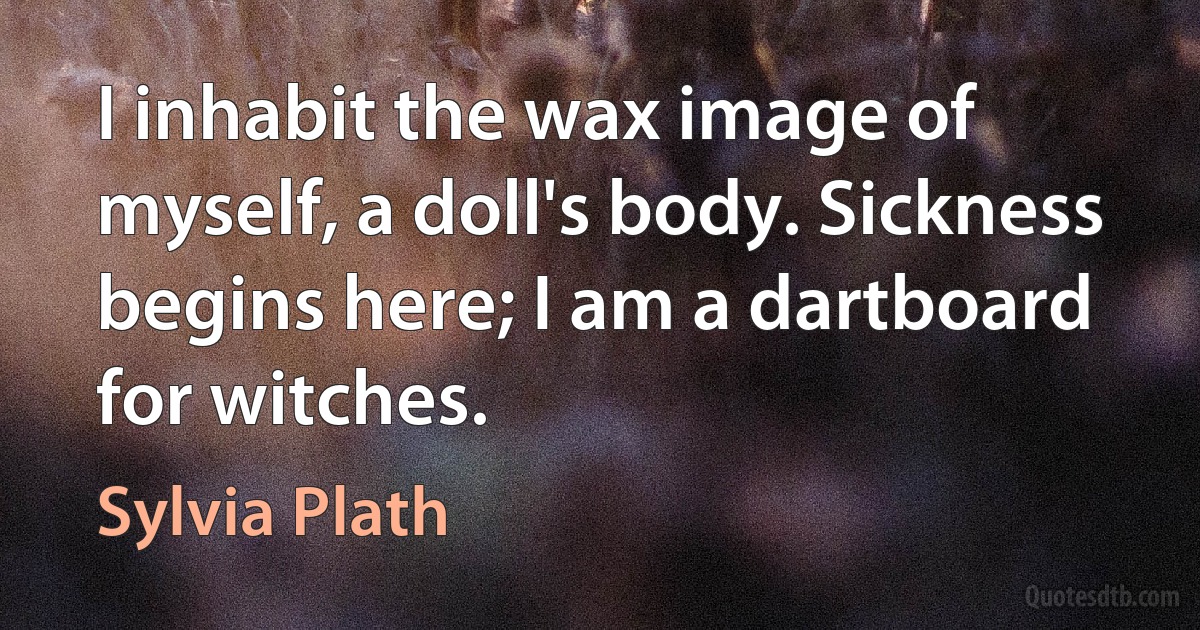 I inhabit the wax image of myself, a doll's body. Sickness begins here; I am a dartboard for witches. (Sylvia Plath)