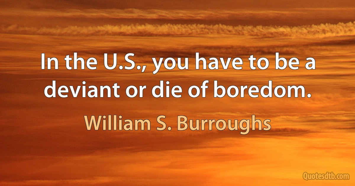 In the U.S., you have to be a deviant or die of boredom. (William S. Burroughs)