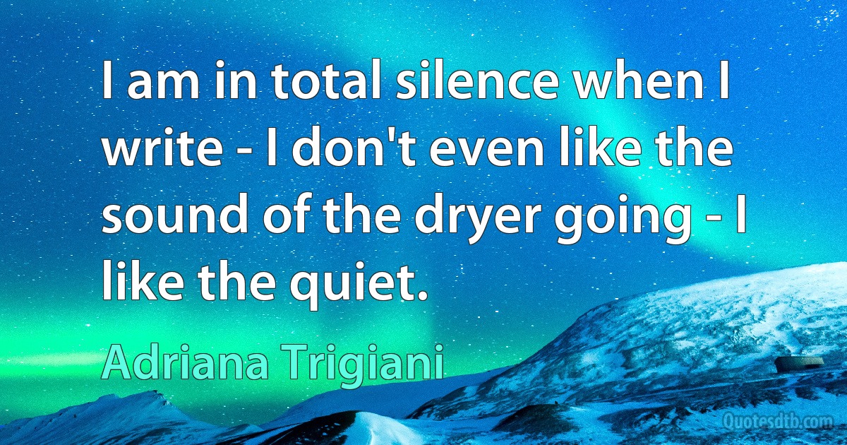 I am in total silence when I write - I don't even like the sound of the dryer going - I like the quiet. (Adriana Trigiani)