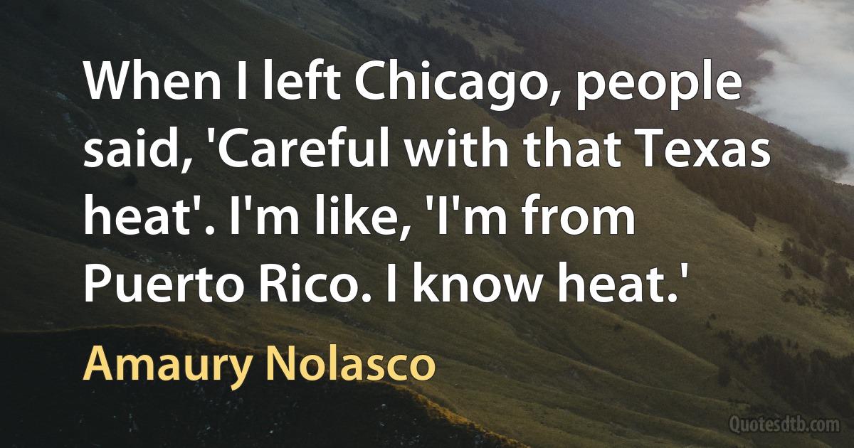 When I left Chicago, people said, 'Careful with that Texas heat'. I'm like, 'I'm from Puerto Rico. I know heat.' (Amaury Nolasco)