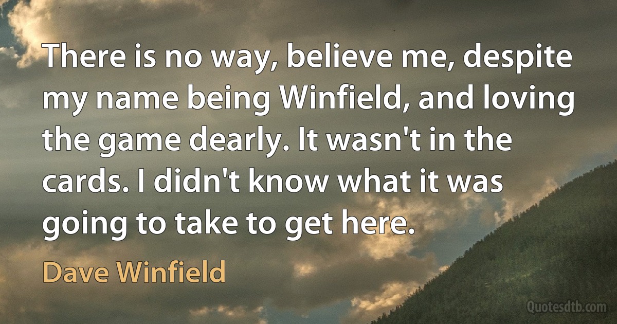 There is no way, believe me, despite my name being Winfield, and loving the game dearly. It wasn't in the cards. I didn't know what it was going to take to get here. (Dave Winfield)