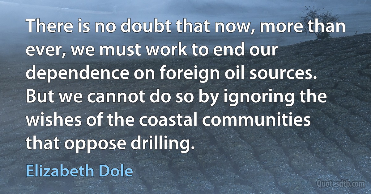 There is no doubt that now, more than ever, we must work to end our dependence on foreign oil sources. But we cannot do so by ignoring the wishes of the coastal communities that oppose drilling. (Elizabeth Dole)