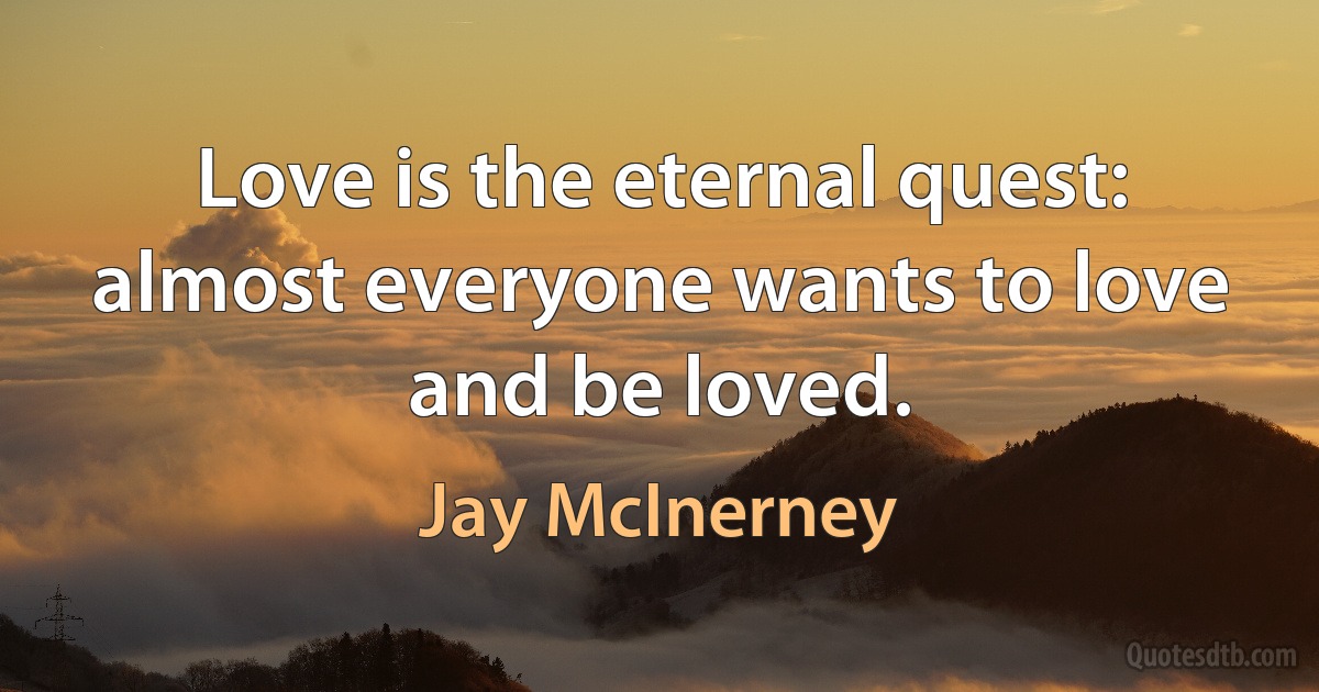 Love is the eternal quest: almost everyone wants to love and be loved. (Jay McInerney)