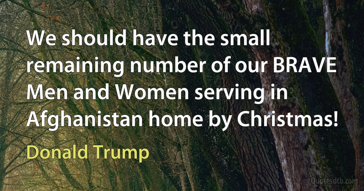 We should have the small remaining number of our BRAVE Men and Women serving in Afghanistan home by Christmas! (Donald Trump)