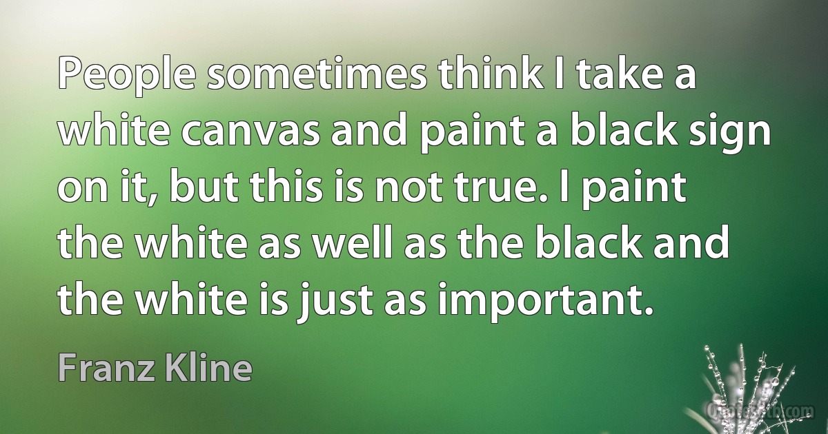 People sometimes think I take a white canvas and paint a black sign on it, but this is not true. I paint the white as well as the black and the white is just as important. (Franz Kline)