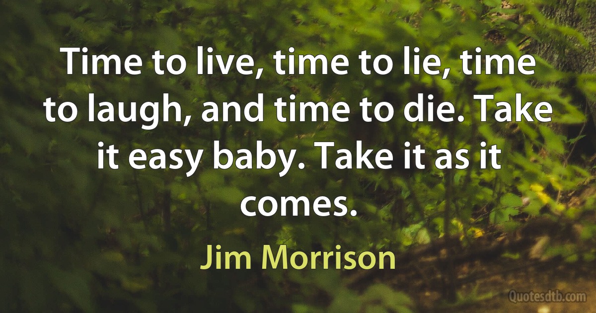 Time to live, time to lie, time to laugh, and time to die. Take it easy baby. Take it as it comes. (Jim Morrison)