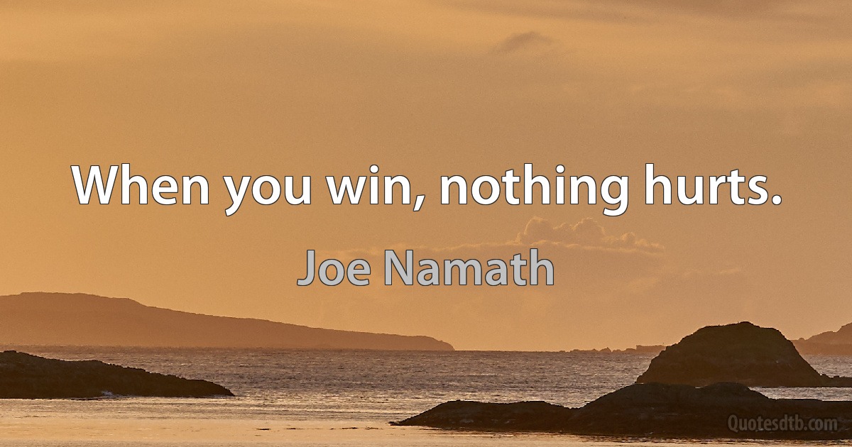 When you win, nothing hurts. (Joe Namath)