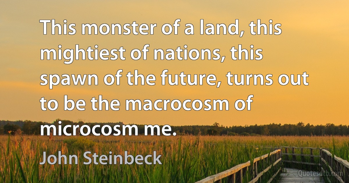 This monster of a land, this mightiest of nations, this spawn of the future, turns out to be the macrocosm of microcosm me. (John Steinbeck)