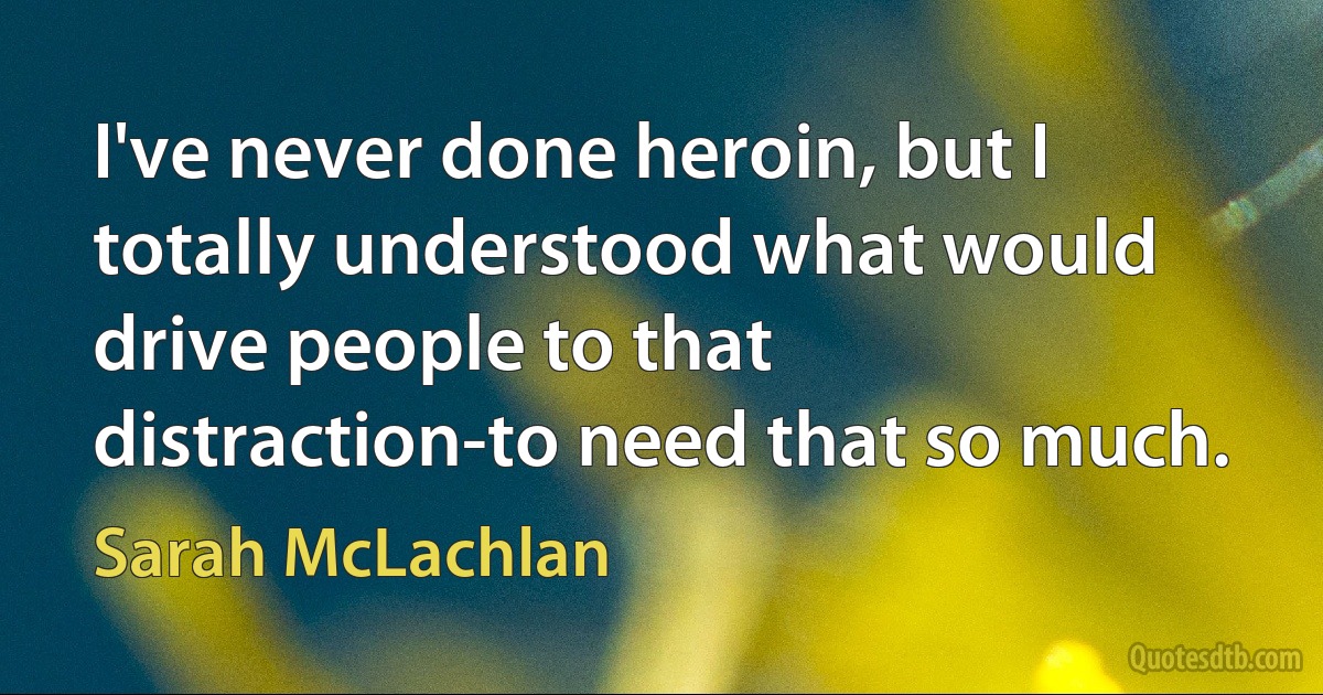 I've never done heroin, but I totally understood what would drive people to that distraction-to need that so much. (Sarah McLachlan)