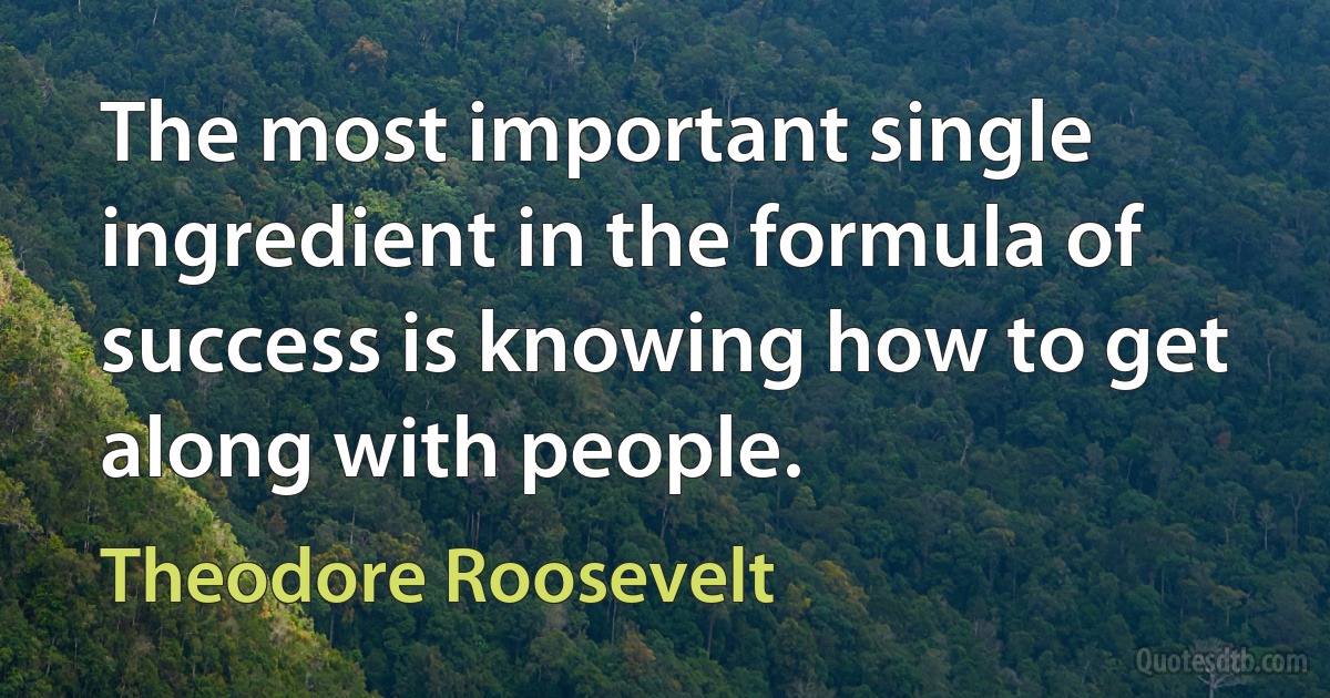 The most important single ingredient in the formula of success is knowing how to get along with people. (Theodore Roosevelt)