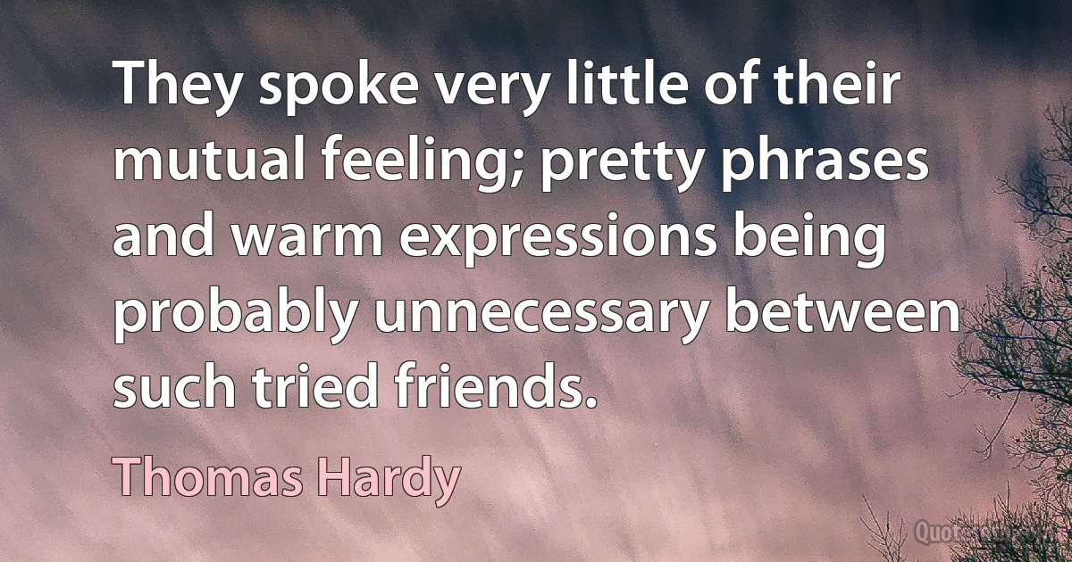 They spoke very little of their mutual feeling; pretty phrases and warm expressions being probably unnecessary between such tried friends. (Thomas Hardy)