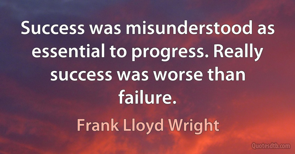 Success was misunderstood as essential to progress. Really success was worse than failure. (Frank Lloyd Wright)